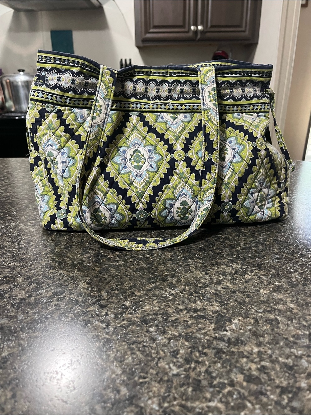 Vera Bradley Navy and Lime Green Quilted Tote